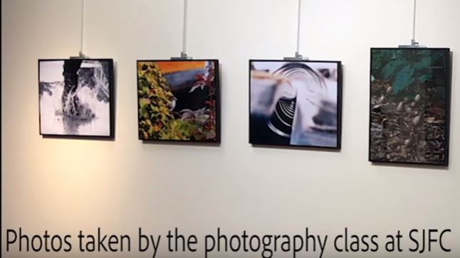 Student photos displayed on the lower level of Lavery Library. (Photo by Meleah Hartnett)