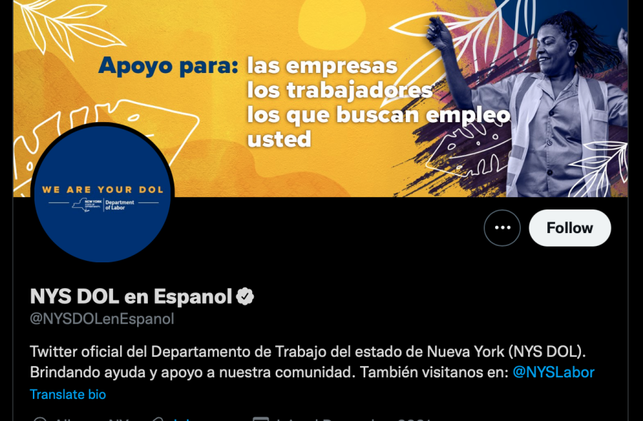Screenshot of the NYS Twitter page in Spanish