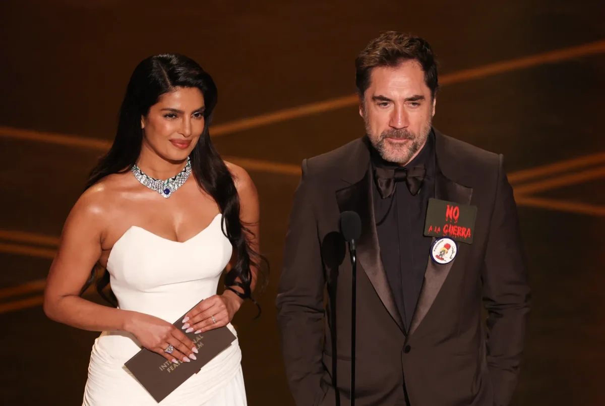Priyanka Chopra and Javier Bardem presenting the award for Best International Feature at the 98th Academy Awards Ceremony. 
